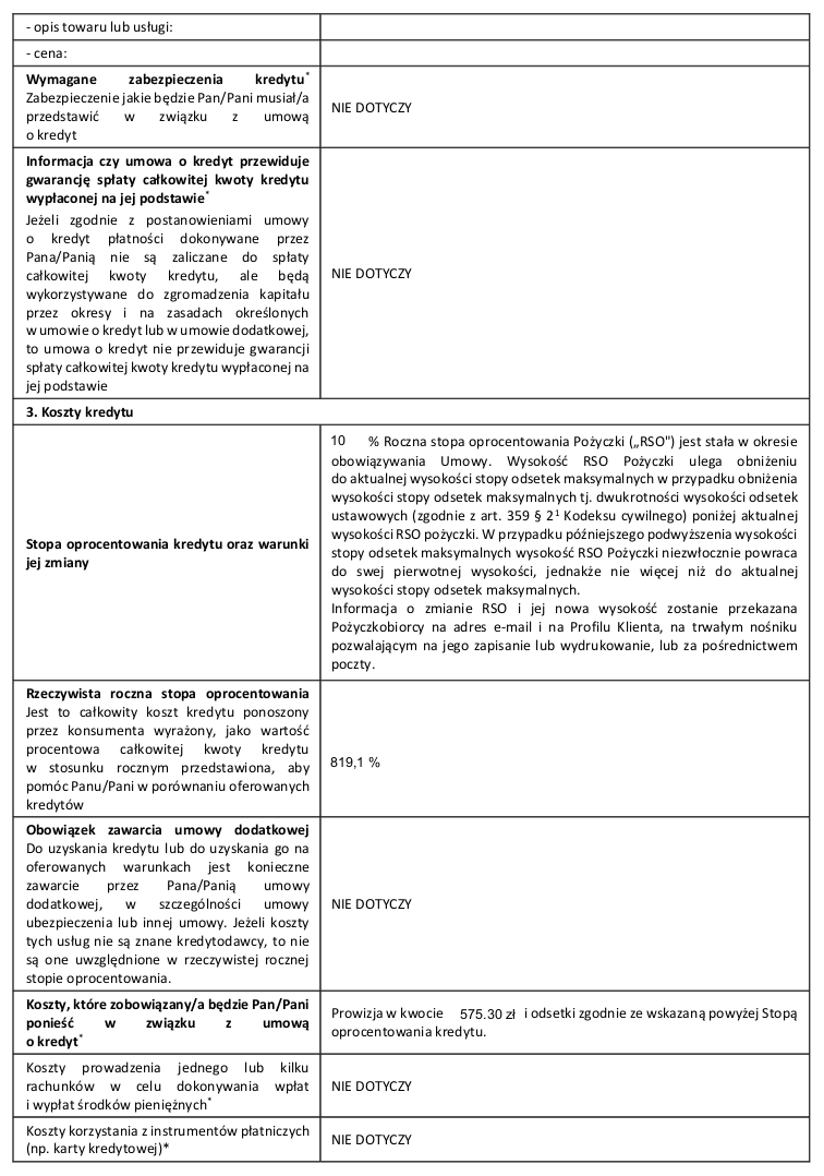 Fragment formularza informacyjnego